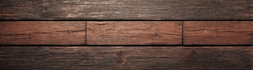 Fototapeta premium The natural grain patterns and knots in dark, rustic wooden planks give them a warm and aged appearance, ideal for use as backgrounds or design elements