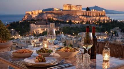 Naklejka premium Romantic Dinner with Acropolis View in Athens, Greece