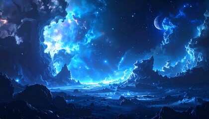 Cosmic landscape glows with ethereal light