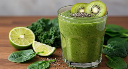 Plant based green smoothie with fresh fruit