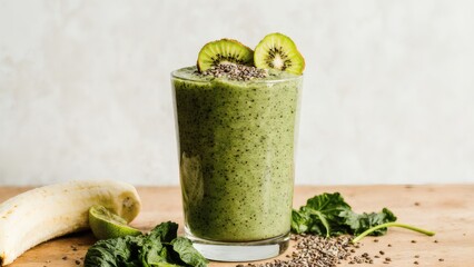 Plant based green smoothie with fresh fruit