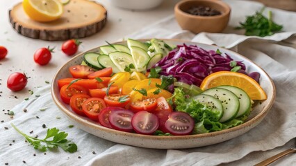 Plant based rainbow salad with fresh vegetables