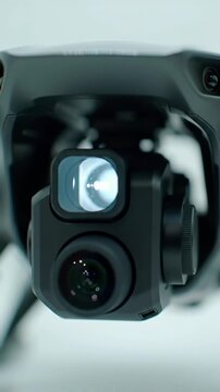 Futuristic drone's advanced optical sensor array, intricate lenses, pulsating arctic-blue light. ECU, slow dolly push-in, abstract bokeh background. Advanced monitoring concept