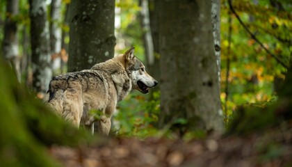 Fototapeta premium Gray wolf in autumn forest
