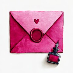 The charming and romantic feeling of a pink envelope with a watercolor heart seal on textured paper makes it perfect for love letters or special messages