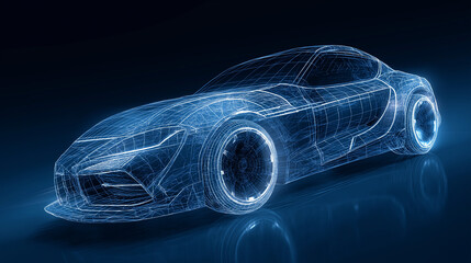 Naklejka premium Futuristic car wireframe concept , digital technology car on blue background