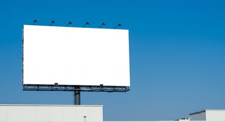 Large blank white billboard display with clear blue sky background, perfect for advertising and marketing content mockup.