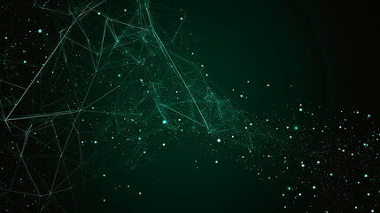 New Year 2026 formed with glowing lines, triangles, and particles on a green background, symbolizing futuristic celebration and digital elegance