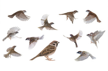Obraz premium flying sparrow isolated on white background