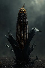 Black Corn on Dark Background with Dramatic Lighting and Smoke