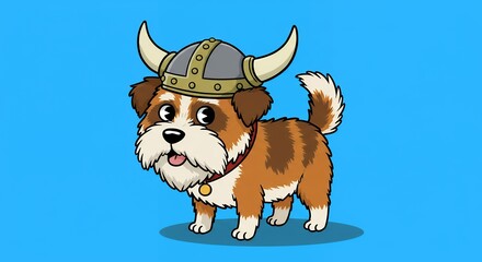 Cartoon dog wearing viking helmet