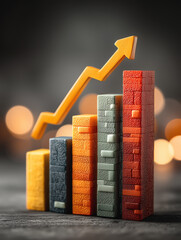 Colorful 3D bar chart with upward arrow symbolizing business growth
