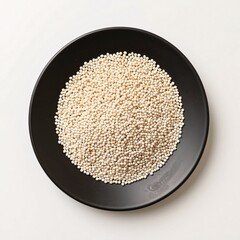 White Grains in Black Plate Beautiful Background for Culinary Art