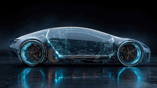 Artificial Intelligence technology powers autonomous vehicles speeding along a futuristic highway, ensuring safety, precision, and seamless navigation on a fast-moving digital road.