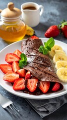 Chocolate crepe with strawberries and bananas