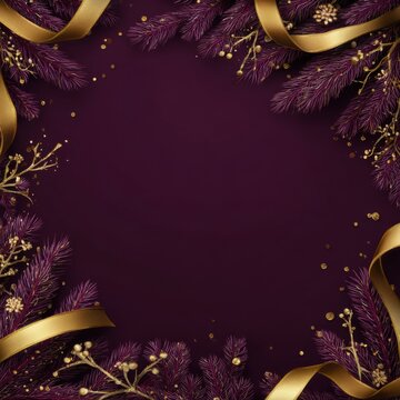 A Festive Background Featuring Lush Greenery, Elegant Gold Accents, and Ornamental Decorations for Celebratory Designs and Winter Celebrations