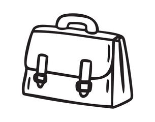 Mens office briefcase, hand drawn doodle, line art, monochrome, hand drawn