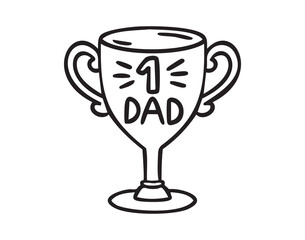 Golden trophy Dad number 1, hand drawn doodle, line art, monochrome, hand drawn
