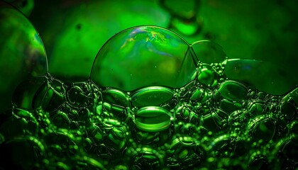 Green bubbles cluster, iridescent highlights