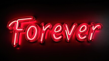 Glowing neon sign spells Forever, its radiant letters illuminating the darkness with a promise of endless time. The luminous glow symbolizes love and eternity. Stock Image.