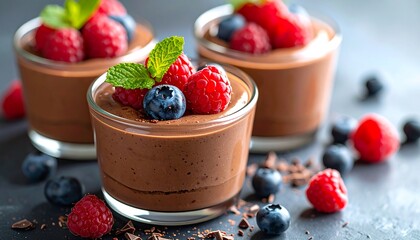 Chocolate dessert parfaits with berries