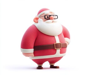 A Charming Cartoon Santa Claus Character with Glasses, Sporting a Thick White Beard, Red Suit, and a Playful Expression Perfect for Holiday Cheer