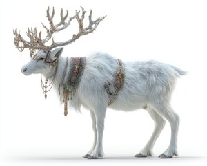 Majestic White Stag Adorned with Intricate Jewelry and Ornate Antlers: A Stunning Representation of Nature's Beauty and Elegance