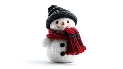 Charming and Cheerful Snowman Adorned with a Cozy Black Hat and a Red Scarf, Perfectly Embodying the Winter Spirit and Festive Cheer