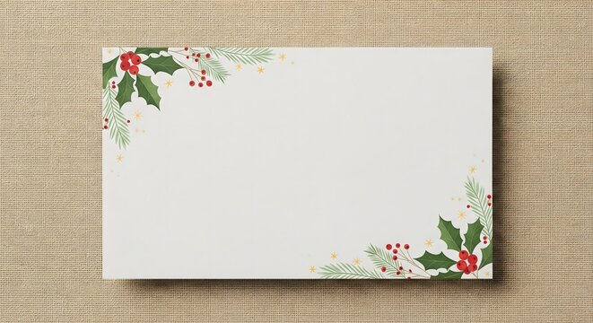 Blank Holiday Invitation or Greeting Card with Holly and Berries