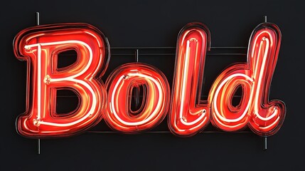 A radiant, illuminated neon sign declares Bold, captivating the eye with its vibrant luminescence.  The word Bold pulses with an assertive and captivating glow. Stock Image.