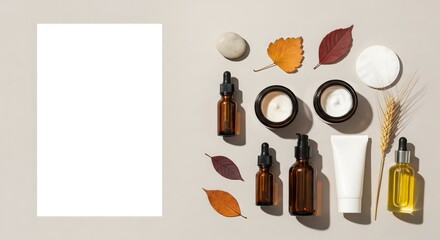 Autumn Skincare Products Mockup with Blank Page and Natural Elements