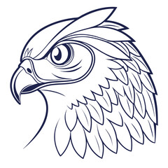 Vector art of a striking line art illustration showcases the majestic head of an owl, with intricate feather details and piercing gaze, the owls features are sharp and distinct