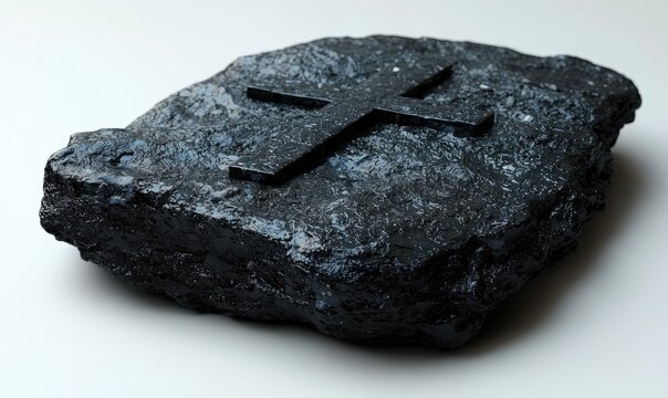 Dark stone slab with a cross etched into it