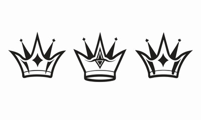 Three Crown Designs: Black and White Crown Vector Illustrations