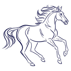 Vector art of elegant line art illustration of a horse in motion, , showcasing its graceful form and dynamic energy with flowing mane and tail, perfect for equestrian themes and minimalist designs