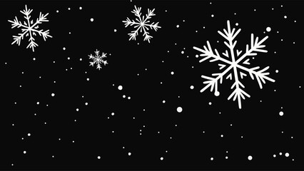 Falling Snowflakes on Black Background, Winter Design