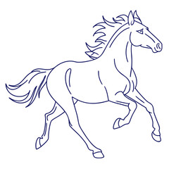 Vector art of elegant line art illustration of a majestic horse in full gallop, showcasing its power and grace against a clean, , ideal for equine and animalthemed designs