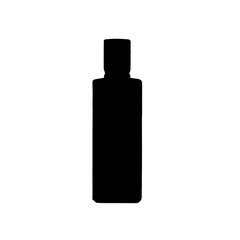 Black silhouette of a bottle with a cap ideal for beauty health or cosmetic product mockups and minimalist designs on white background