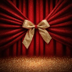 Elegant Red Drapes with a Shimmering Gold Bow as the Focal Point, Perfectly Capturing the Essence of Luxury and Celebration in a Sophisticated Setting