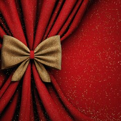 Elegant Red Curtains Tied with a Glittering Gold Bow, Perfect for Festive Decorations and Celebrations, Enhancing the Atmosphere of Any Event.