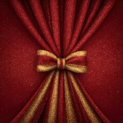 Elegant Red and Gold Sparkling Curtains with Bow Detail, Perfect for Theatrical Events and Festive Decorations, Enhancing Atmosphere and Elegance
