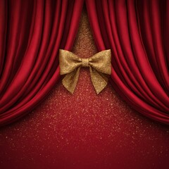 Elegant Red Drapes with Golden Bow and Glittering Background Create a Luxurious Atmosphere Perfect for Celebrations and Special Occasions