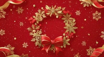 A Festive and Cheerful Christmas Wreath Surrounded by Snowflakes and Decorative Elements, Perfect for Holiday Celebrations and Seasonal Decor