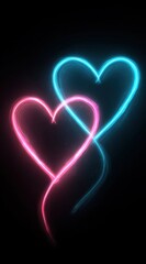 A Captivating Display of Neon Hearts in Vibrant Pink and Blue, Symbolizing Love and Connection Against a Dark Background