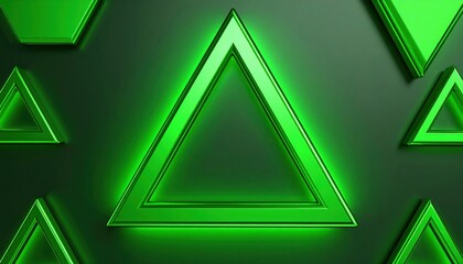 Glowing green triangles on dark background with abstract design.