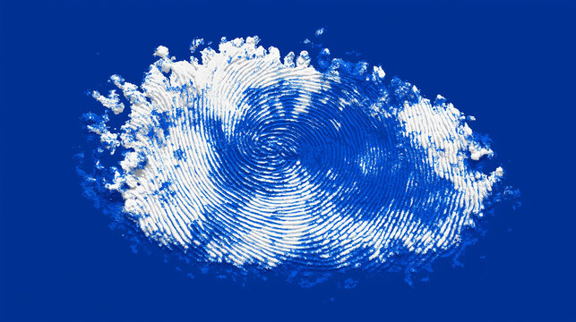A white fingerprint displayed on a smooth blue background, illustrating biometric security, identity recognition, digital access, and modern verification technology.