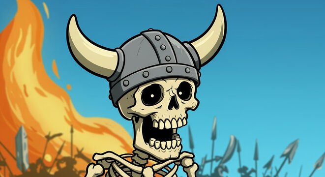 Cartoon skeleton viking helmet