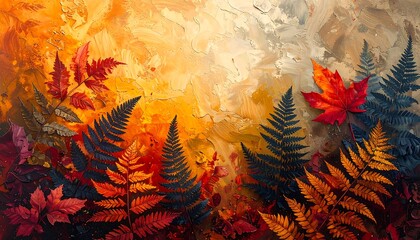 Autumn Leaves And Ferns Textured