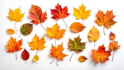 Fototapeta premium Autumn leaves arranged on white background