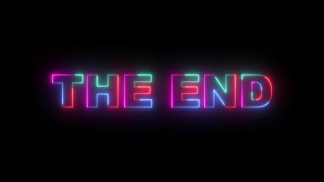 glowing neon The End text on black background. Bright neon animation in The End text. Suitable for use in blog, articles, blogs, and social media posts. 4k motion video.